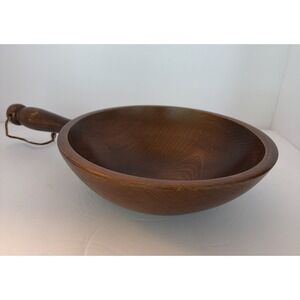Woodcraftery Vintage Wood Bowl With Handle Hand Crafted MCM